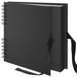 Remowith 10×10 inch Scrapbook Photo Album DIY Picture Book 40 Pages, Thick Kraft Paper Scrap Book Album with Silk Ribbon Wedding Guest Book Memory Book for Baby, Family, Travel (Black)