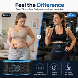 EMS Abdominal Muscle Stimulator Belt for Fitness Support – USB Rechargeable Adjustable Trainer with 20-Minute Sessions