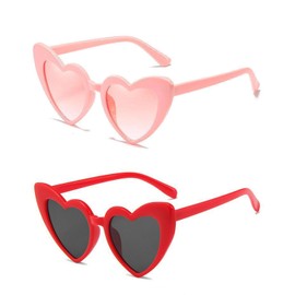 CULEB 2 Pairs of Heart Sunglasses, Trendy 90s Retro Heart Glasses, Funny Cute Sunglasses, Heart Motif, for Weddings, Holiday Parties, Outdoor (Red Pink)