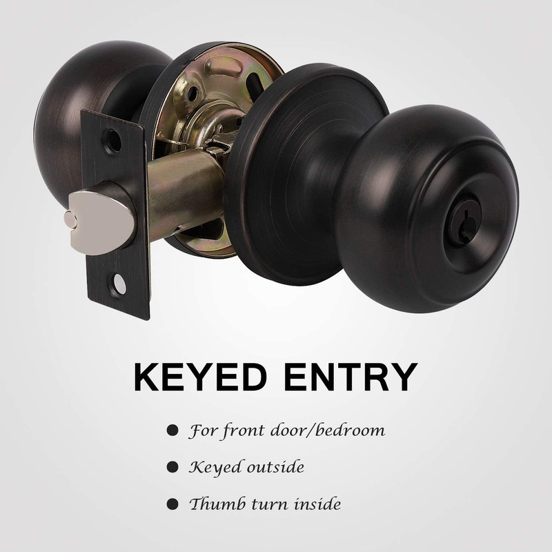 KNOBWELL 2 Pack Exterior Door Knobs with Key, Keyed Entry