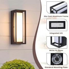MULANDI 15" Die Cast Aluminum Integrated LED Outdoor Porch Light Wall Mount, 3000K 2400LM Outdoor Light Fixture, IP65 Waterproof ETL UL CSA Listed Modern Exterior Decorative Outdoor Lights for House