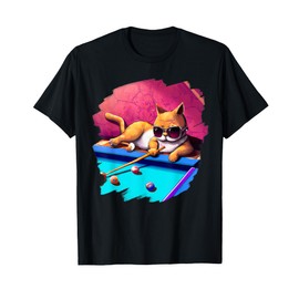 Cat Playing Pool Billiards in Lounge Cool Funny Cats T-Shirt