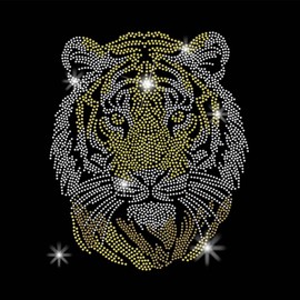 SUPERDANT Tiger Head Rhinestone Iron-On Patch Animal Motif Iron-On T Shirt Crystal Heat Transfer Hotfix Sticker Clothing Repair Crystal Patch for Clothing Bags