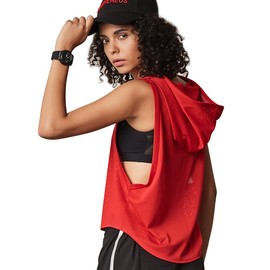 Women's Fitness Sleeveless Mesh Hoodie Sports Running T-Shirts Workout Tops Red S