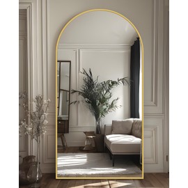 Full Length Mirror, 76"x34" Floor Mirror, Floor Standing Mirror Freestanding Arch Full Body Mirror with Stand for Bedroom, Hanging Mounted Mirror for Living Room Cloakroom, Gold