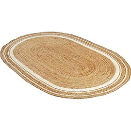 Farmhouse Rugs for Living Natural Jute Area Rug Hand Braided Oval Rugs for Bedroom, Kitchen, Living Room Rug Carpet (24 x 36 Inch Oval (2x3 Feet), Beige with White Line)