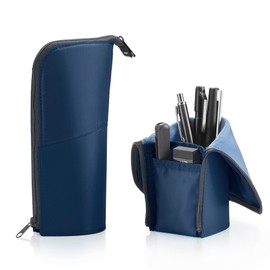 KOKUYO Pencil Case Pouch, Neo Critz Standing Pen Pouch Bag, Foldable Stand up Pencil Holder Organizer, Small Portable Pencil Box for School Office Supplies, Navy x Blue, Regular Size (F-VBF180-2)
