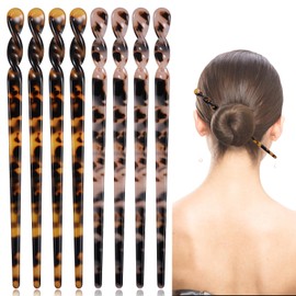 8 Pack Acetate Hair Sticks Leopard Print HairPins Tortoise Shell Hair Chopsticks Vintage Hairs Chopstick Clip Hairstyle Accessories for Women