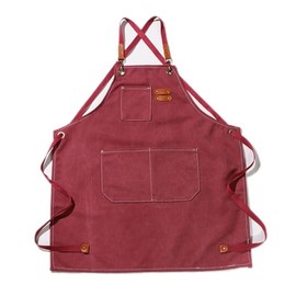 LOVESHE Chef's apron in cotton canvas, unisex, with large pockets(Wine red)
