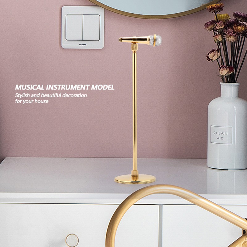 Copper Gold plated Microphone Model Microphone Crafts Ornaments Musical Instrument