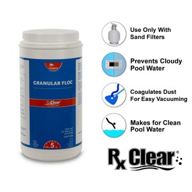 Rx Clear Granular Floc | Swimming Pool and Spa Flocculant Cleaner | for Use with Sand Filters | Water Cleaning | Keeps Water Crystal Clear | 5 Pound Bottles | Single Pack