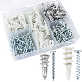 KURUI 200PCs Self Drilling Drywall Anchors Kit, 100#6 Heavy Duty Zinc Metal Wall Anchors + 100#8 Nylon Plastic Self Tapping Drywall Anchors, for Plaster Board, Sheetrock, Gypsum, Hollow Wall