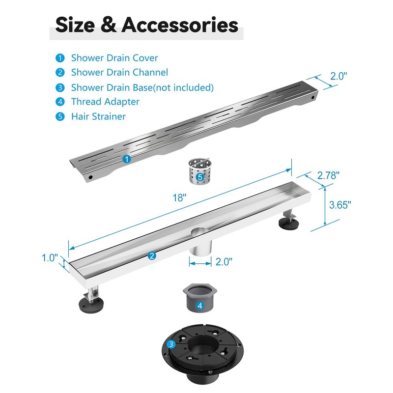 Shower Drain Stainless Steel for Bathroom: Brushed Nickel Linear Shower