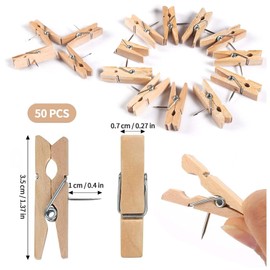 Wooden Pegs, with Pins, Pack of 100, Natural Wooden Push Pins Clips, Push Pins, Wooden Thumbtacks, Drawing Pins for Cork Boards, Crafts, Offices, Home