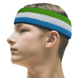 COUVER Triple de Color Blanco Rayas Sport Jefe Sweatband (1 Pieza), Bright Green/White / Sky Blue