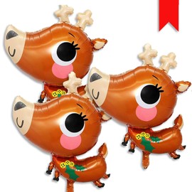 Christmas Balloons, 3 Pack Xmas Reindeer Foil Balloons for Christmas Party Birthday Party Supplies Decorations Christmas Tree Decor Balloons Indoor Outdoor Xmas Party