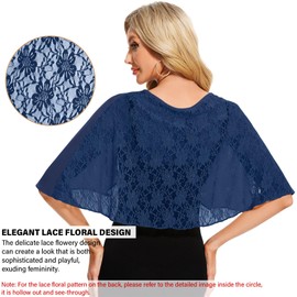 Atxnn Women's Lace Scarf Stole Chiffon Cape Capelets for Wedding Evening Dress Bridal Party Elegant Summer Bolero Costume Accessories, navy blue, Unit size