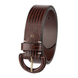Cole Haan Women's Leather Wrapped Buckle Lizard Emboss Belt, Brown, Small