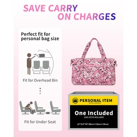 Ceneda Travel Duffel Bag for Easyjet Airlines Personal Item Bag 45x36x20 Under Seat Weekender Overnight Bag with Wet Pocket & Shoe Bag Carry On Luggage for Women Men (Pink Flower)