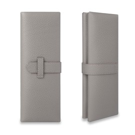 COGURE COPEN Pencil Case, Genuine Leather, Simple, Stylish, Unisex, Gift Box Included, grege + pink, double