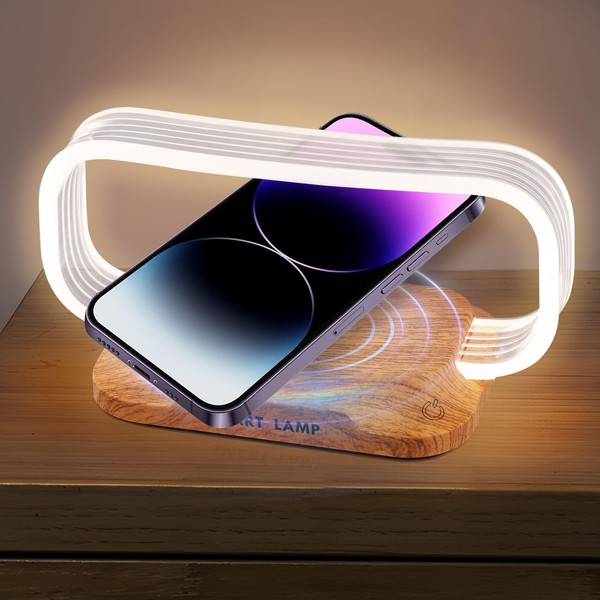 UPROZIL Bedside Lamp with Wireless Charging, LED Touch Table Lamp