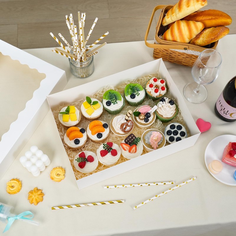 Moretoes 20pcs 14x10x4in Sheet Cake Boxes, White Quarter Bakery Boxes