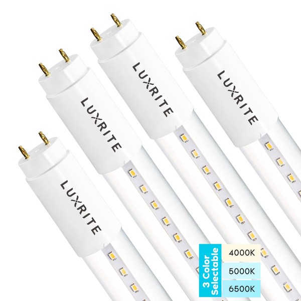 LUXRITE 4FT T8 LED Tube Light, Type A+B, 18W=32W, 3 Colors 4000K | 5000K | 6500K, Single and Double End Powered, Plug and Play or Ballast Bypass, 2340 Lumens, F32T8, Clear Cover, UL Listed (4 Pack)