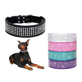 BTDCFY Rhinestones Dog Collars-2" Wide Crystal Diamonds Studded PU Leather 5 Rows Sparkly Crystal Studded Collar for Medium and Large Dog