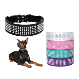 BTDCFY Rhinestones Dog Collars-2" Wide Crystal Diamonds Studded PU Leather 5 Rows Sparkly Crystal Studded Collar for Medium and Large Dog
