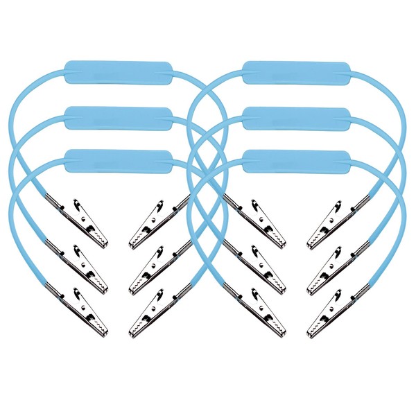 6 soportes para baberos de silicona de grado médico flexibles autoclavables, clips para servilletas envueltos individualmente, con cocodrilo de acero inoxidable/banda de cuello extra ancha (6, azul cielo)