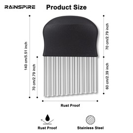 Rainspire Crinkle Cutter for Veggies, Crinkle Cutter Knife Stainless Steel, Veggie Cutter for Potatoes Carrot, Black