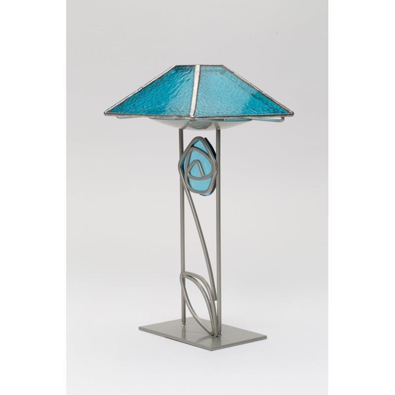 Modern Teal Blue Glass & Metal Tea Light Candle Holder,