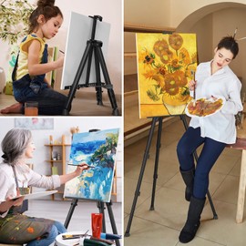Art Painting Display Easel Stand - Portable Adjustable Aluminum Metal Tripod Artist Easel with Bag, Height from 17" to 66", Extra Sturdy for Table-Top/Floor Painting, Drawing, and Displaying, Black