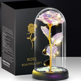 Kit de Rosas- Rosa de Cristal con Luz LED, Forma de Cúpula de La Bella y La Bestia, Regalo de Galaxia Encantada, Rosa Artificial Colorida Para Siempre, Flores Inmortales, El Regalo Perfecto para Ella
