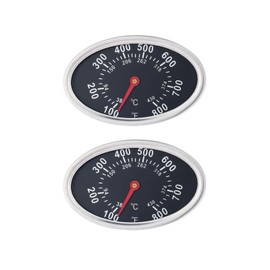 Mtsooning 3 Inch Gas Grill Lid Thermometer, 2PCS BBQ Gauge Stainless Steel Heat Indicator, Oval Barbecue Temperature for Outside Chrcoal Grill Smoker