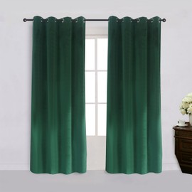 Super Soft Signature Velvet Curtains Set of 2 Dark-Green Classic Blackout Panels Home Theater Grommet Drapes Eyelet 52Wx96L-inch Dark Green(2 Panels) with Matching Tiebacks