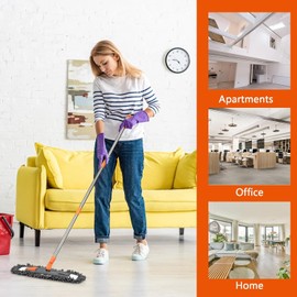 15.74" Dust Mop for Floor Cleaning with 3 Washable Pads (Chenille, Terry Cloth, Microfiber) and 51.57” Long Stainless Steel Handle,Microfiber Mop for Hardwood Floors, Tile, Marble Floors