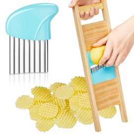 2 Pcs Wave Waffle Crinkle Cutter Set Stainless Steel French Fry Cutter for Potatoes Slicer Crinkle Choppers Potato Lattice Carrot Chip Maker for Kitchen Tools(Blue)