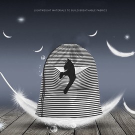 Beabes Black Cat Drawstring Bags Backpack Bag Animal Silhouette Black And White Stripes Cool Cartoon Fashion Sport Gym Sack Drawstring Bag String Bag Yoga Bag for Men Women