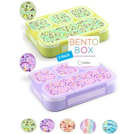 Bento Box for Kids Lunch-Boxes for Girls Boys | Food Safe Portion Snack Containers for Toddlers Pre-School | Cute Day-Care Meal Container BPA Free Lunches | Purple Green-Yellow 4 Compartments, 2 pack