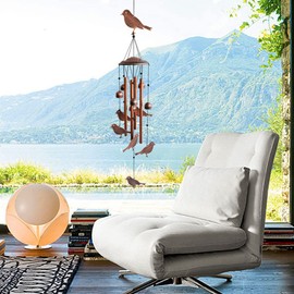 BlessedLand - Campanas de viento para pájaros, 4 tubos de aluminio huecos, campanas de viento y pájaros con gancho en S para interiores y exteriores