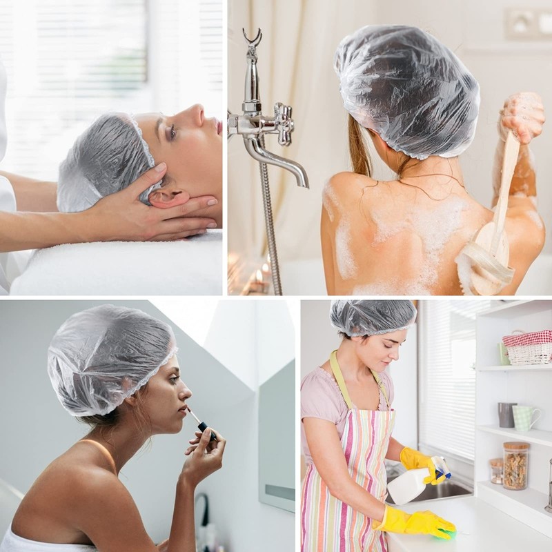 100PCS Disposable Large Shower Caps - 50CM Plastic Elastic Bath