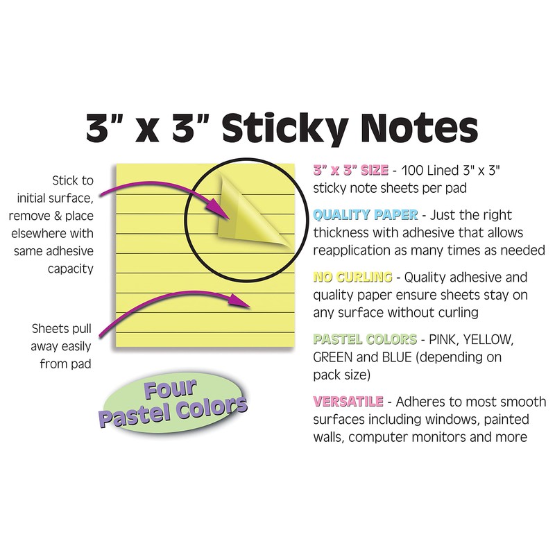 Better Office Products Lined Sticky Notes 3 x 3, 3