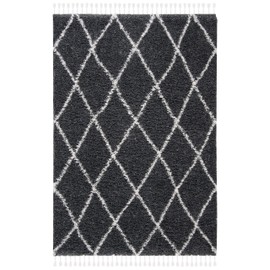 SAFAVIEH Moroccan Tassel Shag Collection Area Rug - 5'3" x 7'6", Grey & Ivory, Boho Design, Non-Shedding & Easy Care, 1.5-inch Thick Ideal for High Traffic Areas in Living Room, Bedroom (MTS359F)