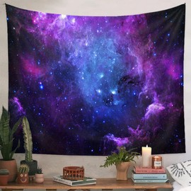 Heyeek Starry Sky Tapestry, Galaxy Tapestry for Bedroom, Night Sky Wall Tapestry for Living Room Dorm, Mysterious Nebula Stars Trippy Tapestry, Funny Home Decor Tapestry Wall Hanging with Install Set (59.1x51.2 Inch）