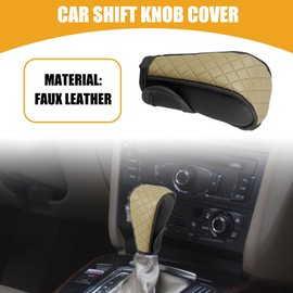 Partuto 1 Pc Universal Car Shift Knob Cover - Automatic Car Knob Gear Sticky Protector Decorative - Faux Leather Black Beige