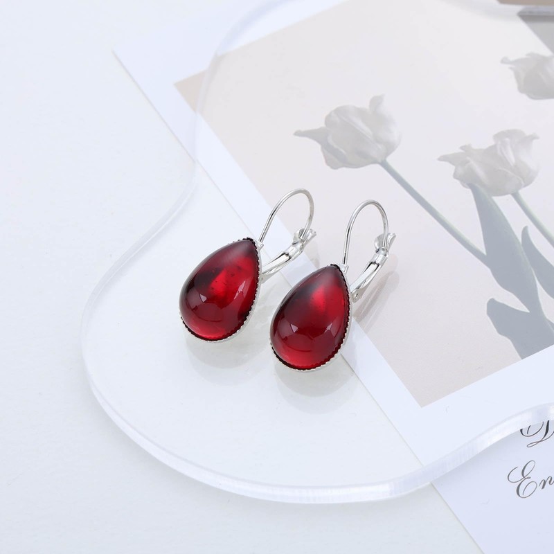 Yheakne Vintage Teardrop Ruby Drop Earrings Red Teardrop Earrings Ruby