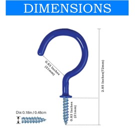 Hayodo 2 inches Ceiling Screw Hooks 15Pcs with Reusable Case Vinyl Coated Cup Hook Holder Screw-in Hooks for Hanging (Blue)