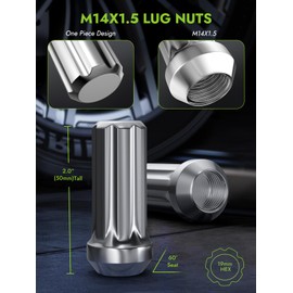AUTOPTIM 24Pcs M14x1.5 Spline Lug Nuts - Replacement for 1999-2025 Chevy Silverado 1500, 2009-2025 Traverse, 1988-2025 GMC Sierra 1500, 2006-2025 Acadia, Chrome Aftermarket Lug Nut with 1 Socket Key