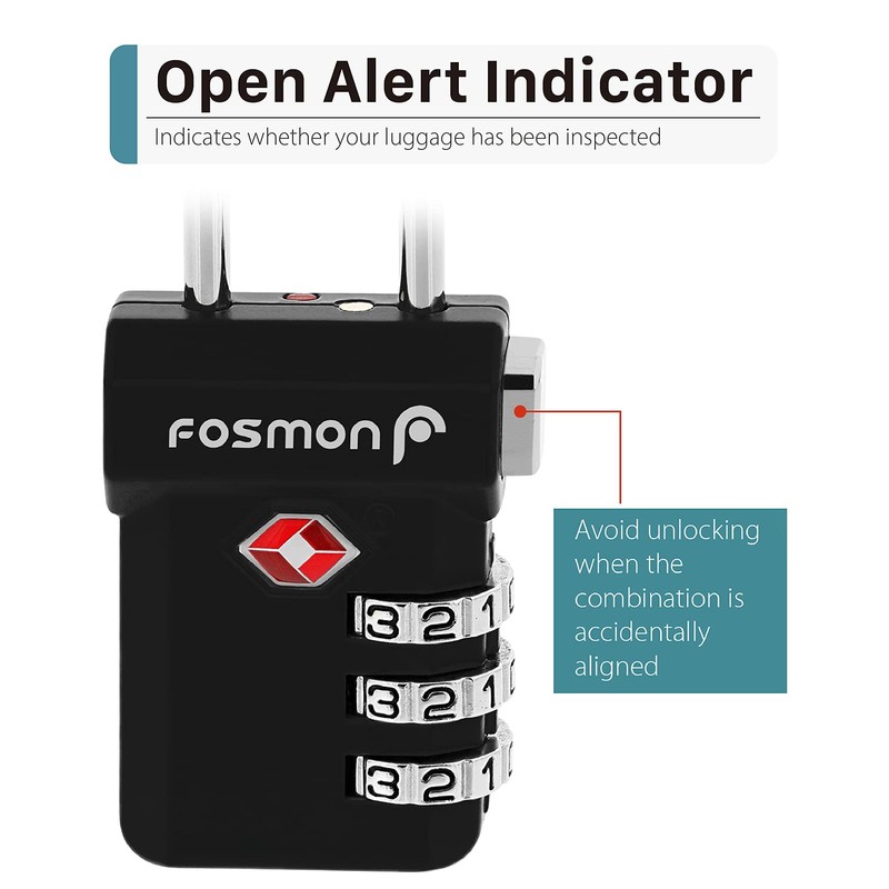 Fosmon TSA Accepted Luggage Locks, (4 Pack) Open Alert Indicator